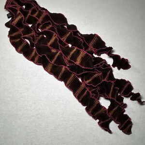 Song of Silk brown and burgundy taffeta ruffled ribbon scarf